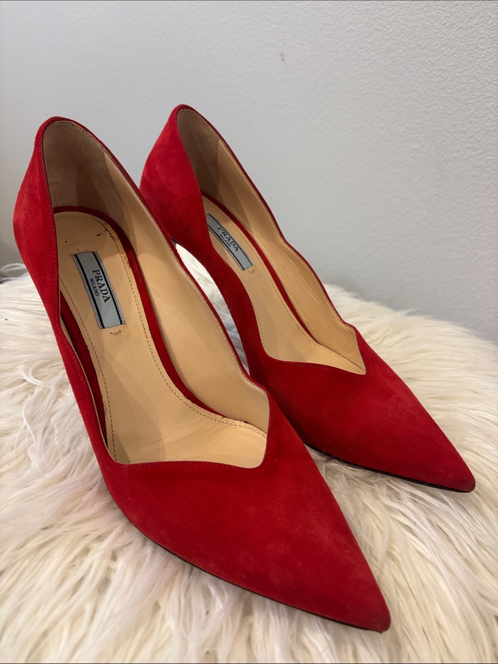 Prada Red Suede Pointed Pumps